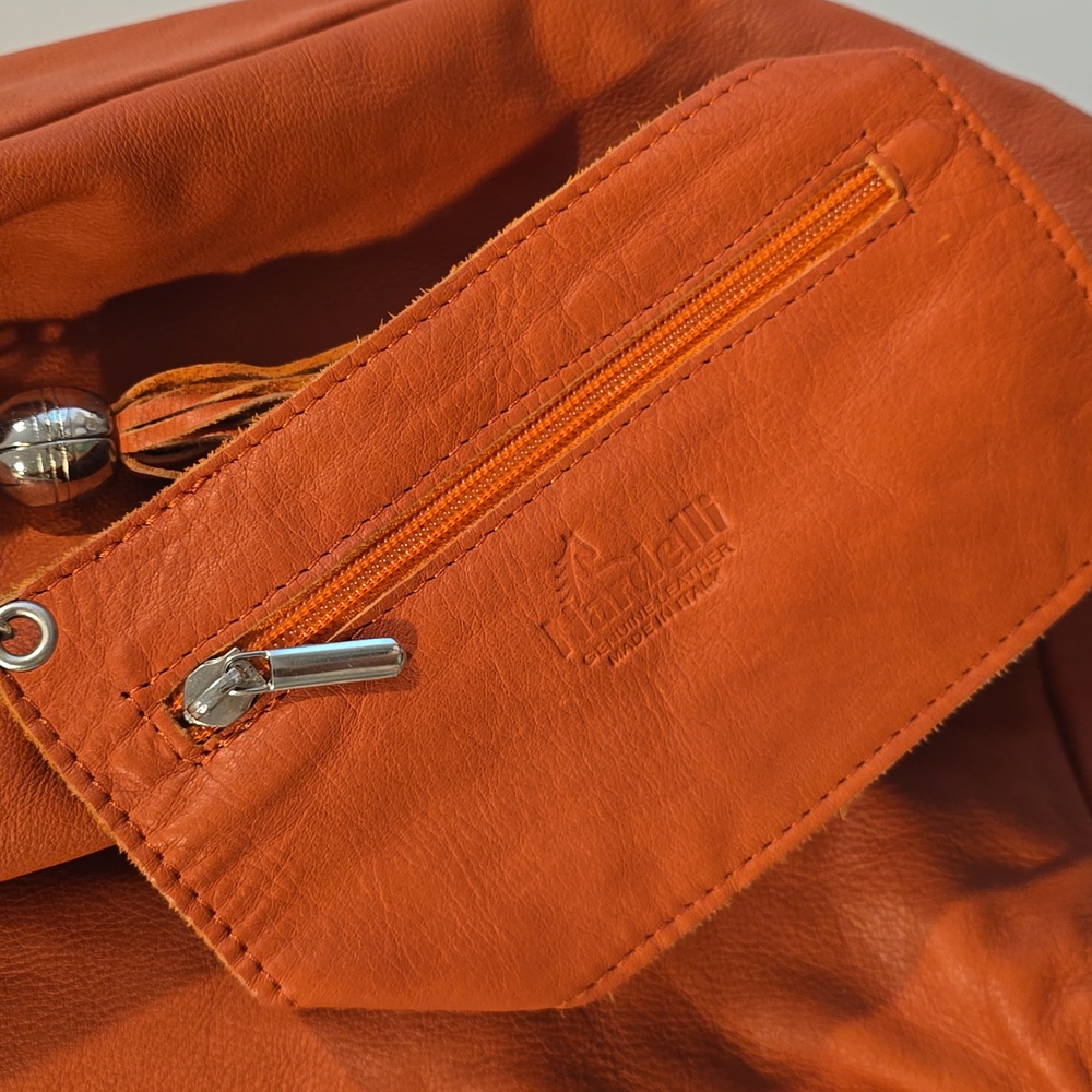 Nardelli Womens Italy Made Orange Large Shoulder Bag Tote Purse Handbag Leather - Picture 6 of 12